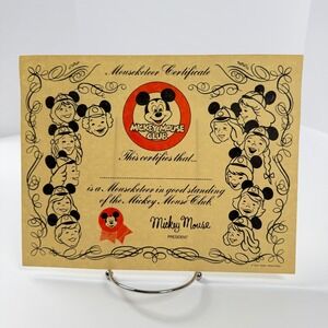 Disney Mickey Mouse Club Mouseketeer Certificate Vintage Walt Disney Productions